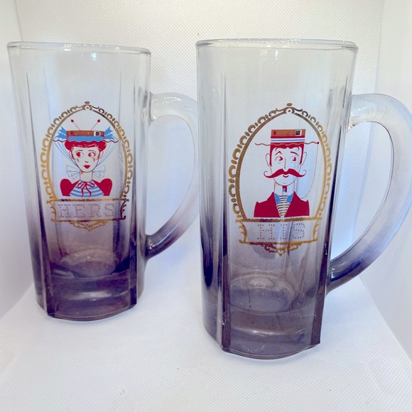 HIS HER GLASS PILSNER MUG VINTAGE DUTCH EUROPEAN